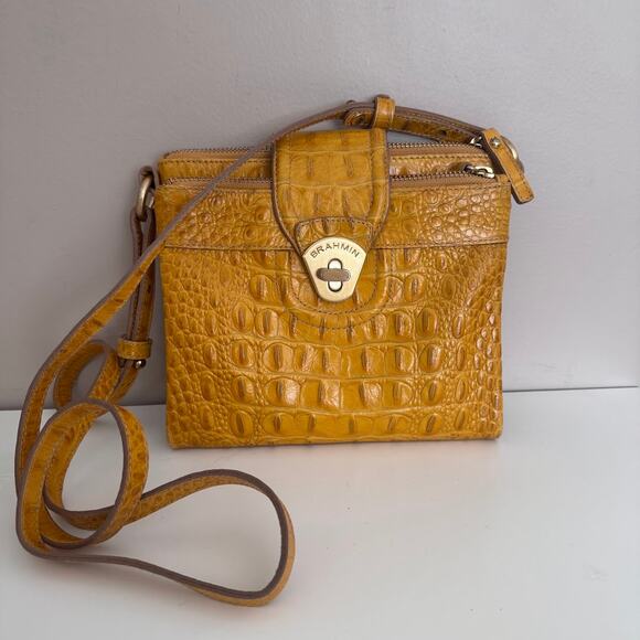 Brahmin Handbags - Brahmin Mojito Melbourne Croc Leather Bag Crossbody Turn Lock Yellow Mustard